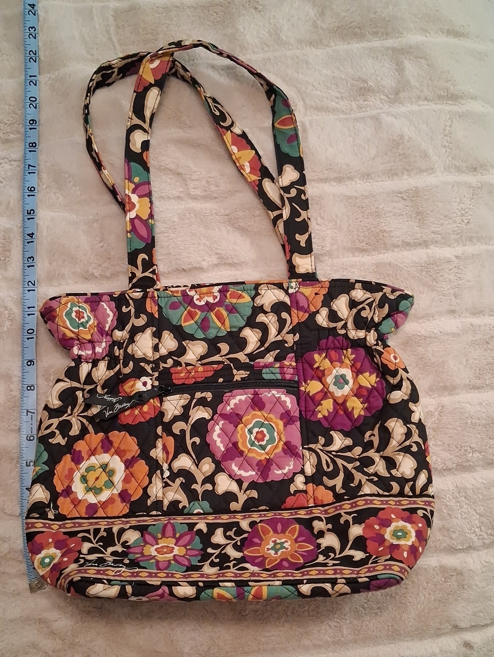 Vera Bradley Black Quilted Floral Shoulder Bag/Tote with Multicolor Blooms